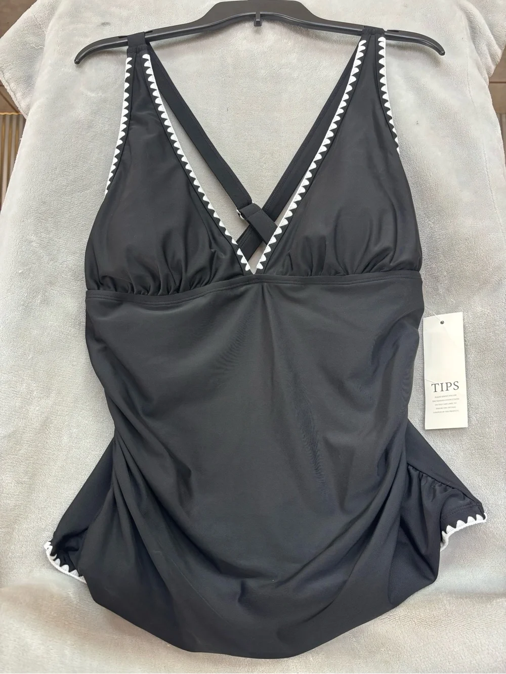 Black V-Neck Swim Tankini with Contrast Trim